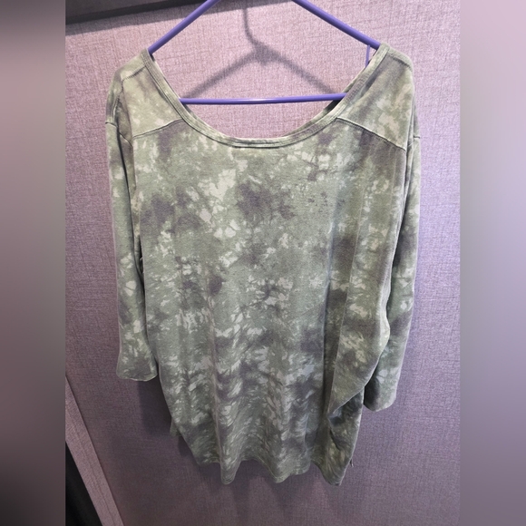 Roaman's Olive Tie-Dye Button Down Shirt - Picture 2 of 3